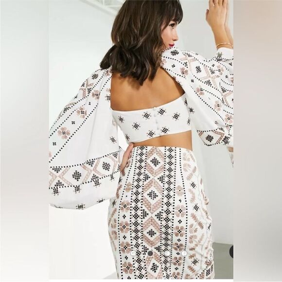 ASOS 100% cotton Two-Piece embroidered skirt Set, US4 - Picture 3 of 16